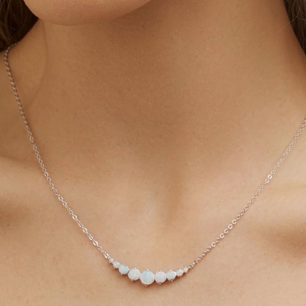 NEW 18K White Gold Plated Elegant Silver Opal Necklace